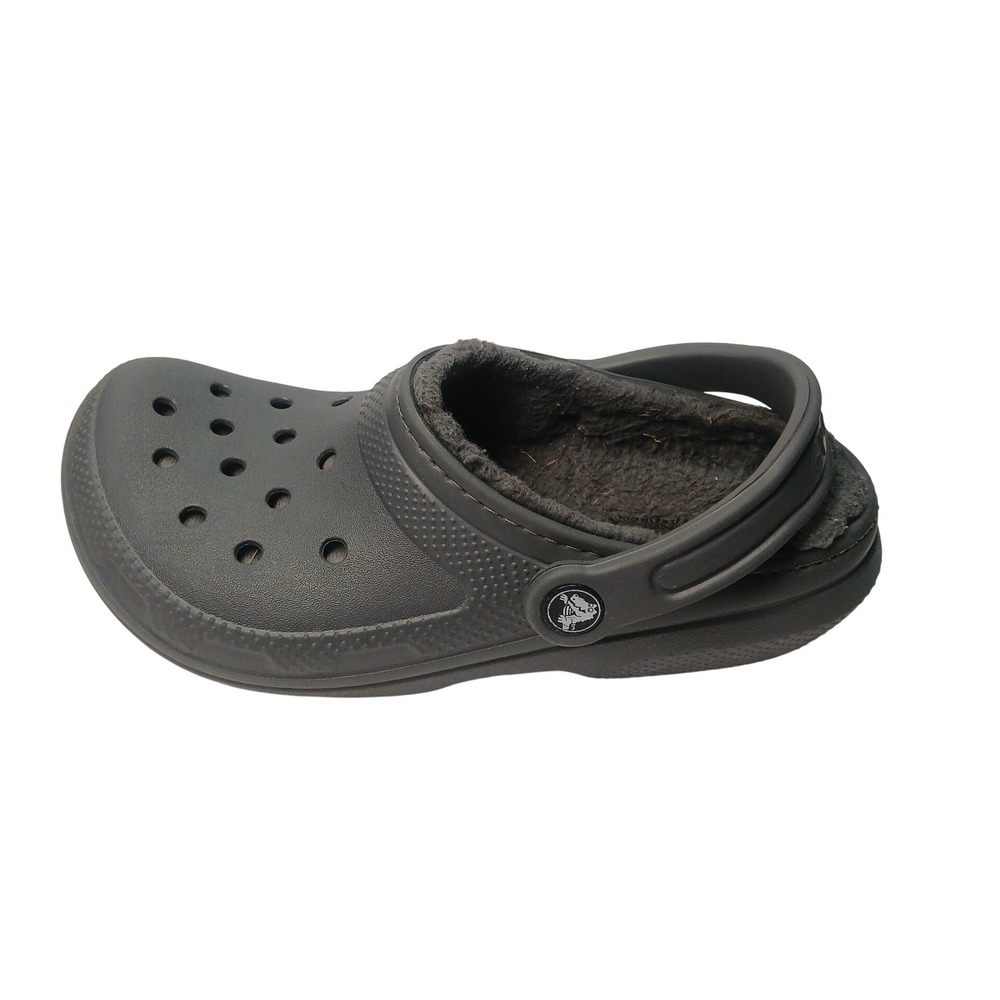 Crocs Classic Lined‎ Clogs Kids M4 W6 Charcoal Gray Faux Fur Slip On Shoes